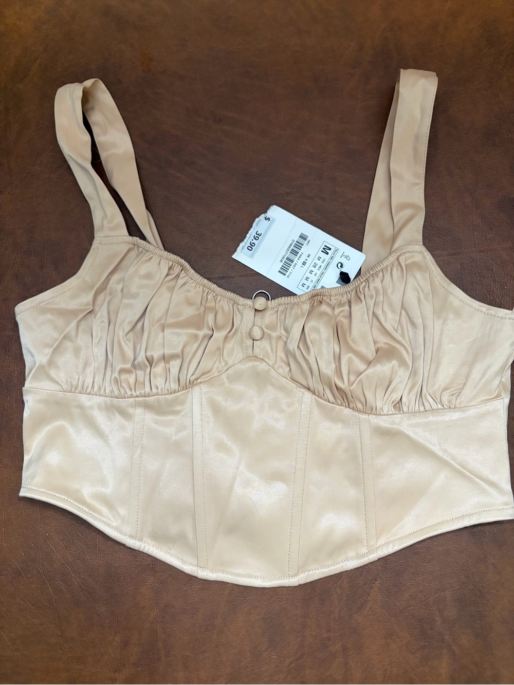 NWT Zara Neutral Sheen Bustier Crop Top in Beige size M